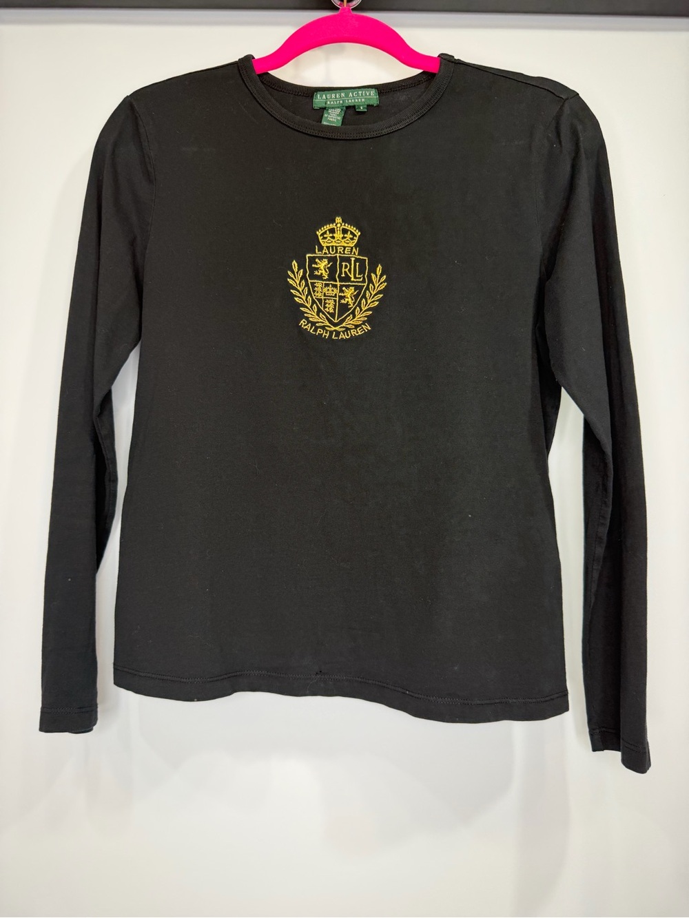 Lauren Active Ralph Lauren Crest Embroidered Long Sleeve Tee Black Size S - Picture 2 of 9